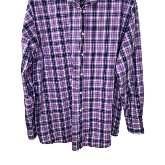 Jos A Bank Men’s Medium Purple Plaid Button Down Long Sleeve Traveler Tech Shirt - Picture 4 of 13